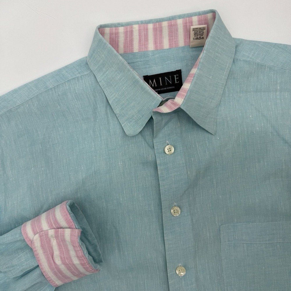 MINE Colorful Linen‎ Mens Shirt Size XL Flip Cuff 100% Linen